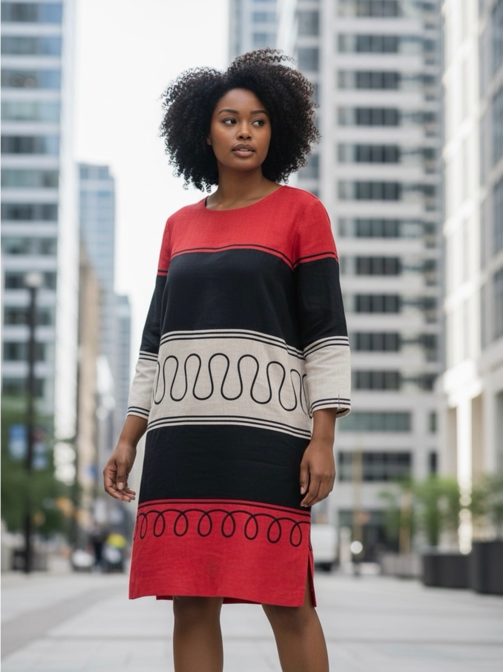 Vintage 80's Andrea Jovine Linen Color Block Tunic Dress Size 10 Hong Kong - Picture 1 of 10